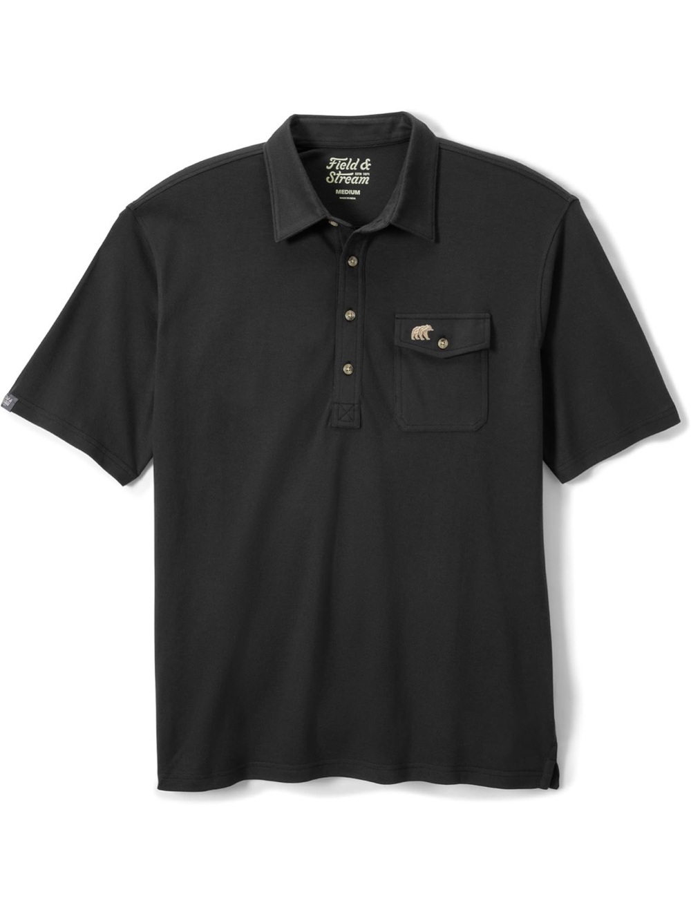 NWT Field & Stream FLYING BIRDIE Black Short-Sleeve Polo with Chest Pocket